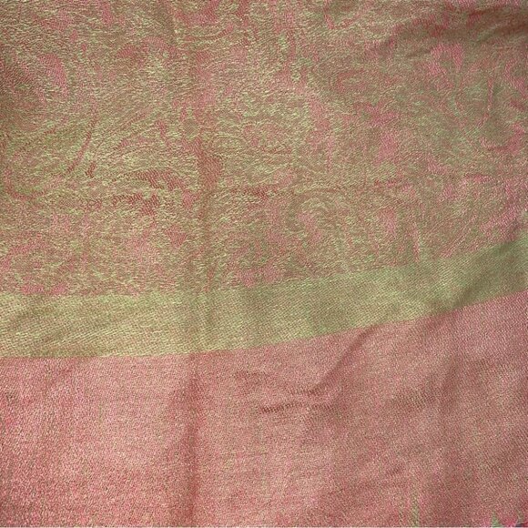 Pashmina Silk Scarf Coral Orange Gold Yellow Fringe Long‎ Lightweight - Picture 9 of 9